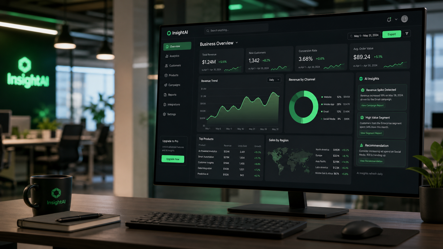8 Best AI Business Tools 2026 ranked with holographic analytics dashboard
